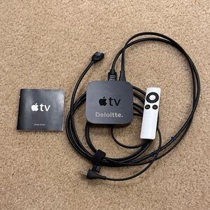 Apple TV Unit with Remote and Cables - Black and Silver